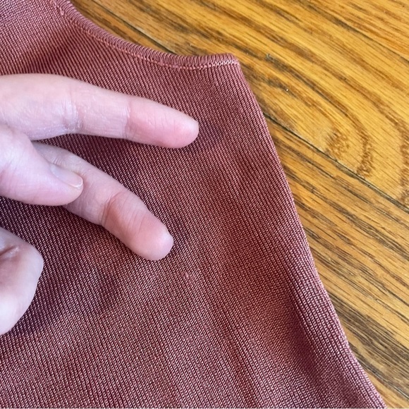 URBAN OUTFITTERS Rose Marie Tie Shoulder Mini Dress Mauve Ribbed Sweater Bodycon - Picture 13 of 16